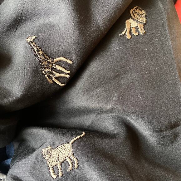 Vintage silk crop pants with embroidered safari animals size 14 - Picture 3 of 8